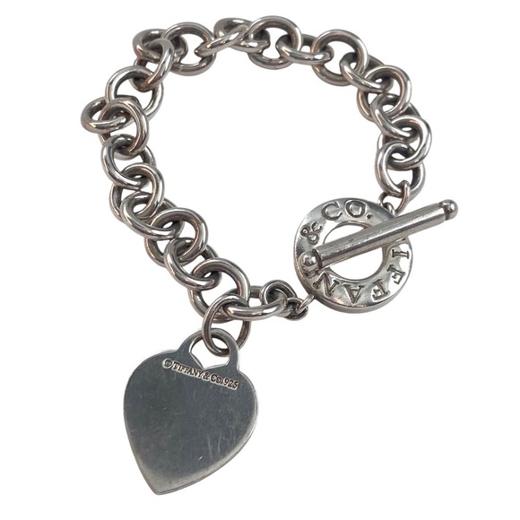 VTG TIFFANY & CO Silver Heart Tag Pendant Toggle Chain Bracelet Authentic Chunky - Picture 2 of 8